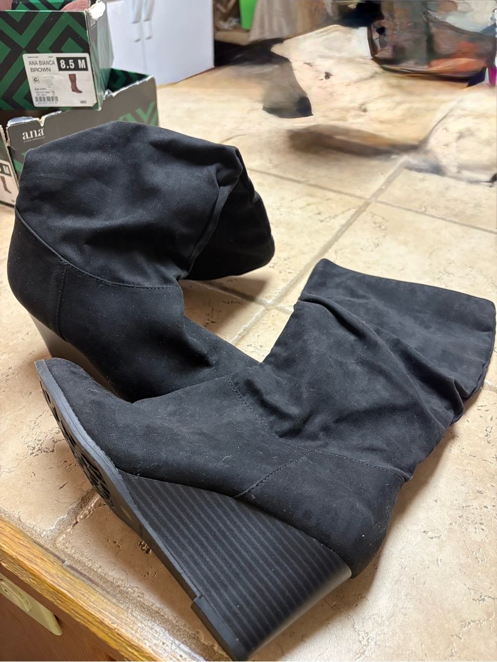 Black Mid-Calf Wedge Boots - Unbranded